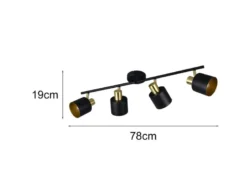 Retro LED Deckenstrahler 4-flammig aus Metall Schwarz Gold, Breite 78cm