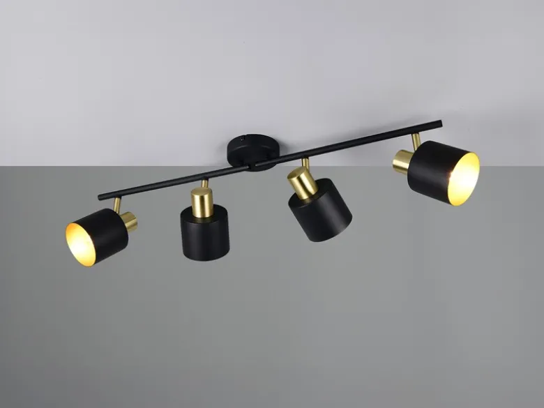 Retro LED Deckenstrahler 4-flammig aus Metall Schwarz Gold, Breite 78cm