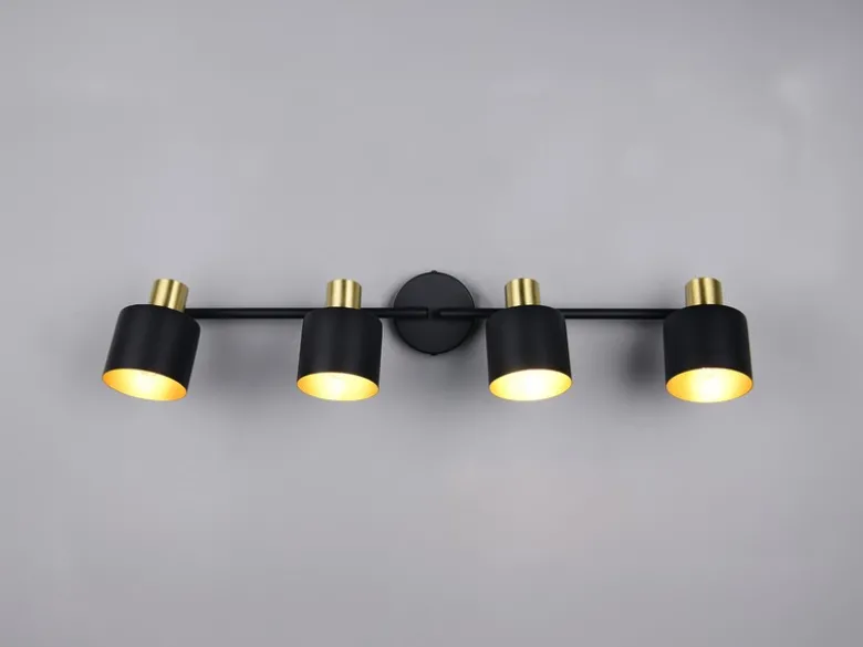 Retro LED Deckenstrahler 4-flammig aus Metall Schwarz Gold, Breite 78cm