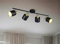 Retro LED Deckenstrahler 4-flammig aus Metall Schwarz Gold, Breite 78cm