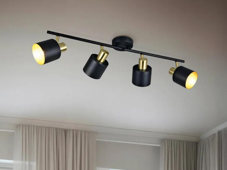 Retro LED Deckenstrahler 4-flammig aus Metall Schwarz Gold, Breite 78cm