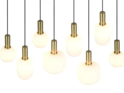 Retro LED Pendelleuchte 8-flammig mit Glasschirmen in Weiß, Breite 120cm