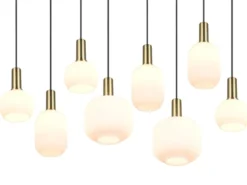Retro LED Pendelleuchte 8-flammig mit Glasschirmen in Weiß, Breite 120cm