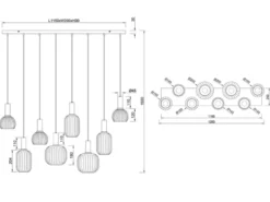 Retro LED Pendelleuchte 8-flammig mit Glasschirmen in Weiß, Breite 120cm