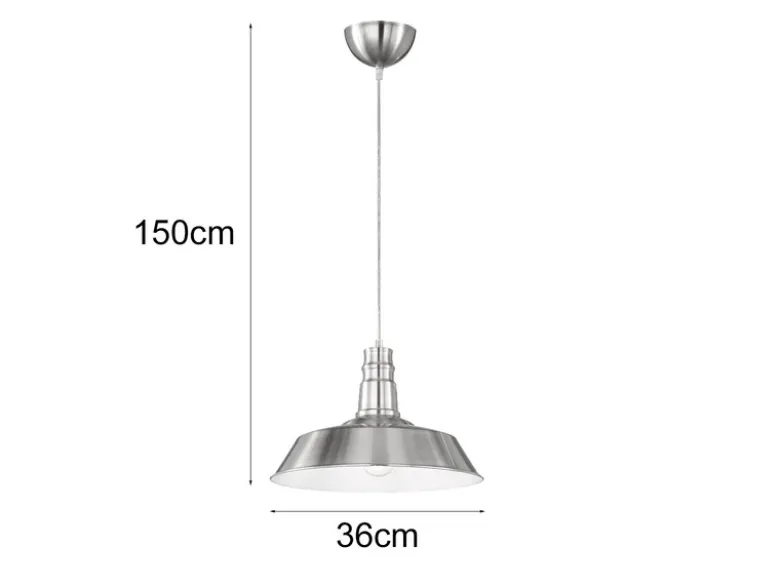 Retro LED Pendelleuchte Lampenschirm Metall Silber, Ø 36cm