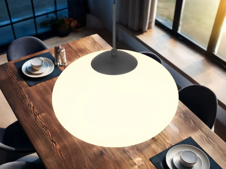 Retro LED Pendelleuchte Schwarz mit Glaskugel Lampenschirm, Ø 40cm