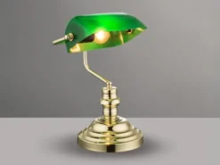 Retro LED Schreibtischleuchte Messing mit Glasschirm Grün, Höhe 36cm
