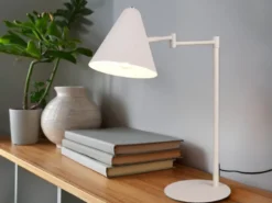 Retro LED Schreibtischleuchte mit Schwenkarm aus Metall Hellgrau, Höhe 50,5cm