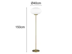 Retro LED Stehleuchte Messing mit Glaskugel Lampenschirm, Höhe 150cm