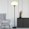 Retro LED Stehleuchte Schwarz mit Glaskugel Lampenschirm, Höhe 150cm