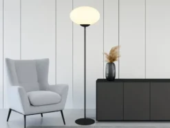 Retro LED Stehleuchte Schwarz mit Glaskugel Lampenschirm, Höhe 150cm