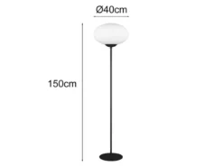 Retro LED Stehleuchte Schwarz mit Glaskugel Lampenschirm, Höhe 150cm