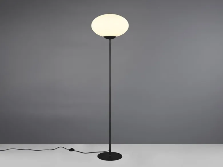 Retro LED Stehleuchte Schwarz mit Glaskugel Lampenschirm, Höhe 150cm
