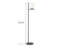 Retro LED Stehleuchte Schwarz mit Glaskugel Lampenschirm Weiß, Höhe 150cm
