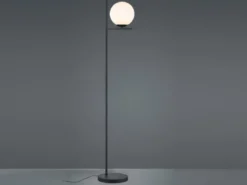 Retro LED Stehleuchte Schwarz mit Glaskugel Lampenschirm Weiß, Höhe 150cm