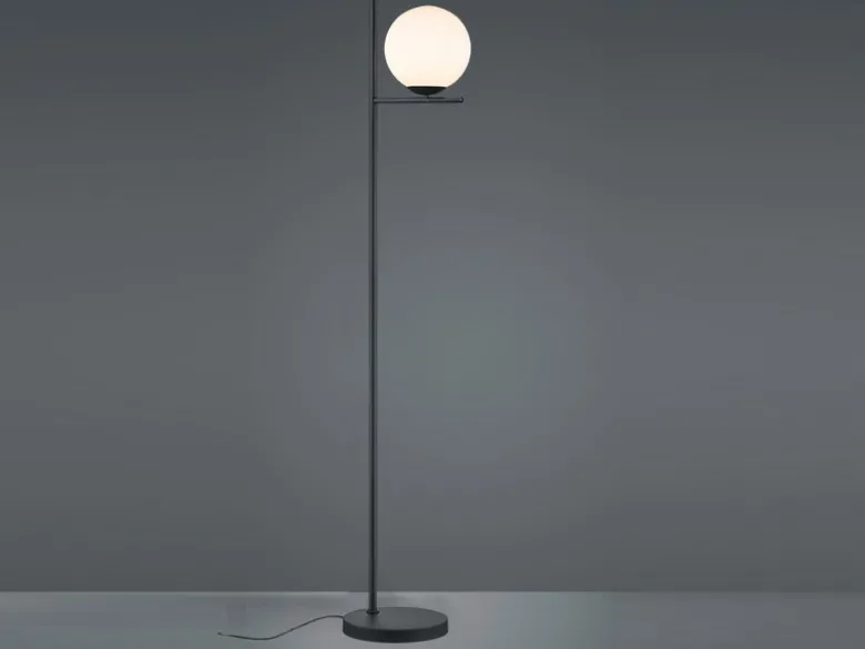 Retro LED Stehleuchte Schwarz mit Glaskugel Lampenschirm Weiß, Höhe 150cm