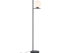 Retro LED Stehleuchte Schwarz mit Glaskugel Lampenschirm Weiß, Höhe 150cm