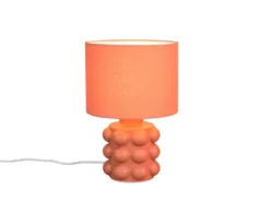 Retro LED Tischlampe mit Keramikfuß & Stoffschirm Orange, Höhe 30cm