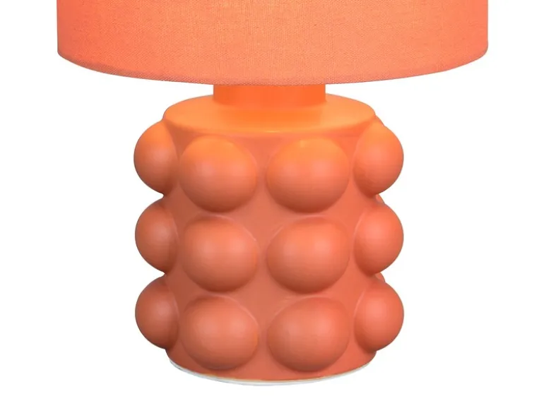 Retro LED Tischlampe mit Keramikfuß & Stoffschirm Orange, Höhe 30cm