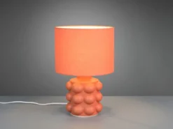 Retro LED Tischlampe mit Keramikfuß & Stoffschirm Orange, Höhe 30cm