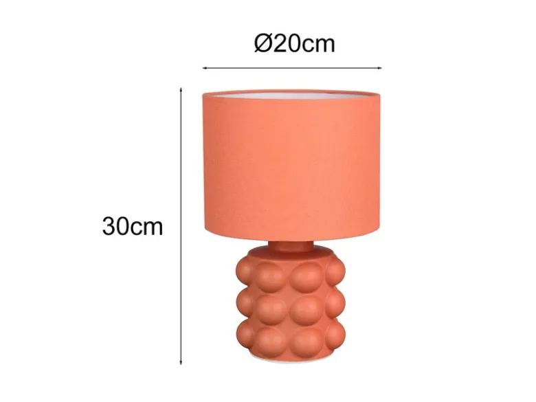 Retro LED Tischlampe mit Keramikfuß & Stoffschirm Orange, Höhe 30cm