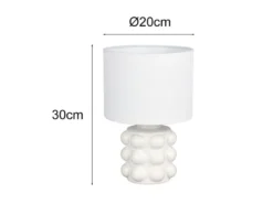 Retro LED Tischlampe mit Keramikfuß & Stoffschirm Weiß, Höhe 30cm