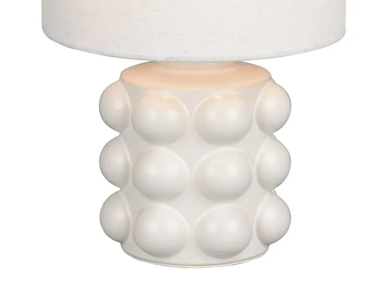 Retro LED Tischlampe mit Keramikfuß & Stoffschirm Weiß, Höhe 30cm
