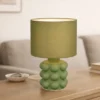 Retro LED Tischlampe mit Keramikfuß & Stoffschirm Grün, Höhe 30cm