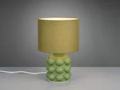 Retro LED Tischlampe mit Keramikfuß & Stoffschirm Grün, Höhe 30cm