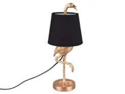 Retro LED Tischleuchte Flamingo Gold mit Stoffschirm in Schwarz, Höhe 42cm