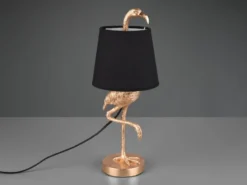 Retro LED Tischleuchte Flamingo Gold mit Stoffschirm in Schwarz, Höhe 42cm