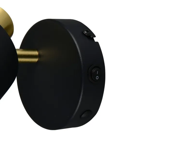 Retro LED Wandstrahler mit Schalter aus Metall Schwarz Gold, Höhe 17cm