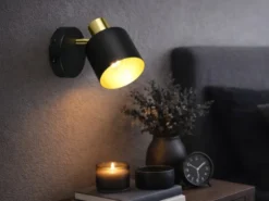 Retro LED Wandstrahler mit Schalter aus Metall Schwarz Gold, Höhe 17cm