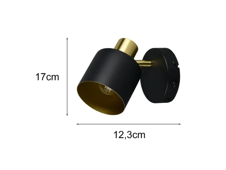 Retro LED Wandstrahler mit Schalter aus Metall Schwarz Gold, Höhe 17cm