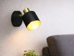 Retro LED Wandstrahler mit Schalter aus Metall Schwarz Gold, Höhe 17cm