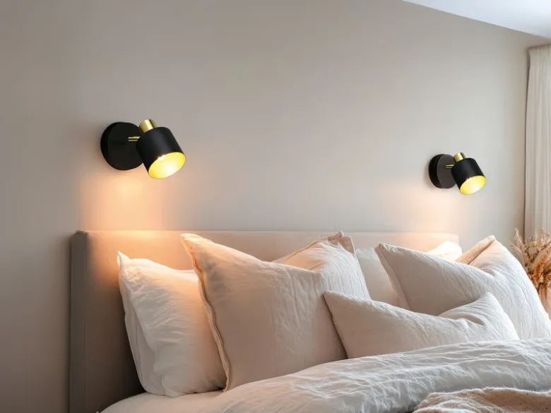 Retro LED Wandstrahler mit Schalter aus Metall Schwarz Gold, Höhe 17cm
