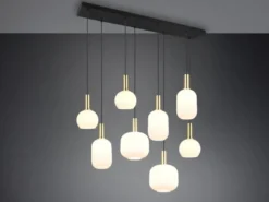 Retro Pendelleuchte DIVA 8-flammig mit Glasschirmen in Weiß, Breite 120cm