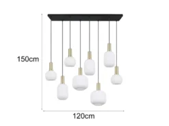 Retro Pendelleuchte DIVA 8-flammig mit Glasschirmen in Weiß, Breite 120cm