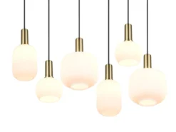 Retro Pendelleuchte DIVA 6-flammig mit Glasschirmen in Weiß, Breite 92cm