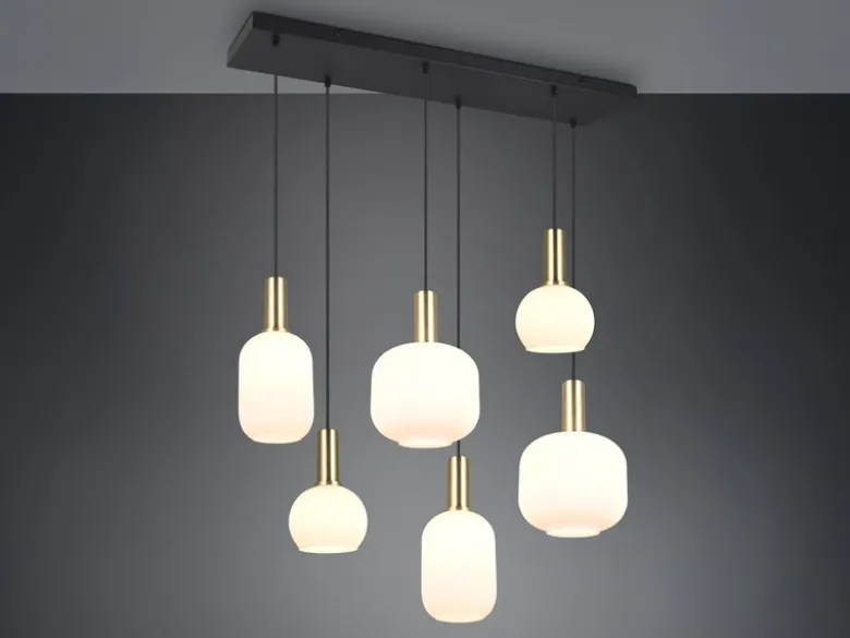 Retro Pendelleuchte DIVA 6-flammig mit Glasschirmen in Weiß, Breite 92cm
