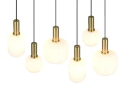 Retro Pendelleuchte DIVA 6-flammig mit Glasschirmen in Weiß, Breite 92cm