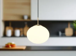 Retro Pendelleuchte FOMENTO Messing mit Glaskugel Lampenschirm, Ø 30cm