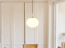 Retro Pendelleuchte FOMENTO Messing mit Glaskugel Lampenschirm, Ø 30cm