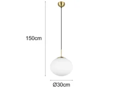 Retro Pendelleuchte FOMENTO Messing mit Glaskugel Lampenschirm, Ø 30cm