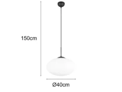 Retro Pendelleuchte FOMENTO Schwarz mit Glaskugel Lampenschirm, Ø 40cm