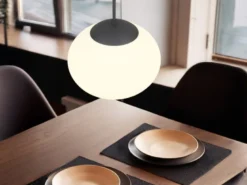 Retro Pendelleuchte FOMENTO Schwarz mit Glaskugel Lampenschirm, Ø 30cm