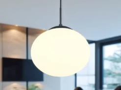 Retro Pendelleuchte FOMENTO Schwarz mit Glaskugel Lampenschirm, Ø 30cm