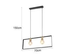 Retro Pendelleuchte SLIM 2-flammig Metall Schwarz Gold, Breite 70cm