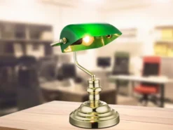 Retro Schreibtischlampe ANTIQUE Messing mit Glasschirm Grün, Höhe 36cm
