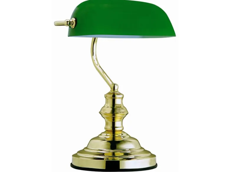 Retro Schreibtischlampe ANTIQUE Messing mit Glasschirm Grün, Höhe 36cm